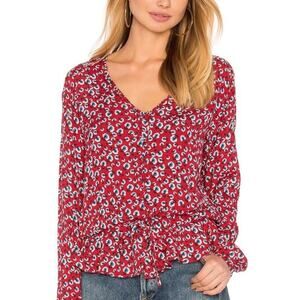 Rails Beaux Red Floral Blouse Long Sleeve V Neck Peplum Large